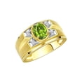 thumbnail image 3 of RYLOS Men's Rings Yellow Gold Plated Silver Rings Classic Designer Style 8X6MM Gemstone &  Diamond Ring Peridot August Birthstone Rings For Men,  Size 13, 3 of 7