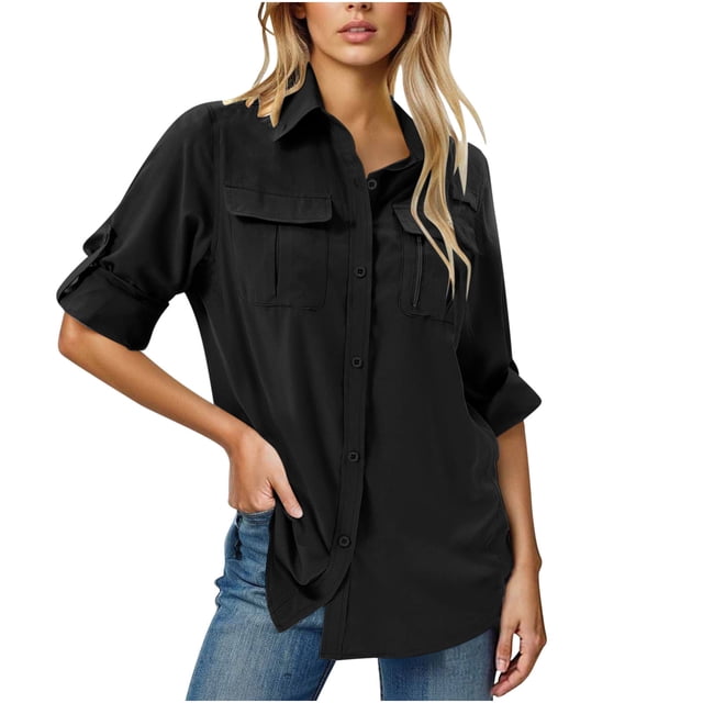 BLVB Chemises à Manches Longues Upf 50 pour Femmes, Protection Solaire UV, Plein Air, Pêche, Randonnée, Voyage, Chemises Boutonnées
