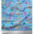 thumbnail image 1 of Soimoi Blue Rayon Fabric Flower & Butterfly Print Fabric by The Yard 56 Inch Wide, 1 of 5