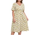thumbnail image 2 of Ovzne Robes pour Femmes Robe d'Été Mode Femmes Imprimé Floral Dentelle Col en V Manches Courtes Taille Élastique Robe avec Poches Robe pour Femmes Manches Courtes Imprimée Liquidation, 2 of 7