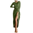 thumbnail image 1 of cfhntfmh Robes de Cocktail pour Femmes Automne Confortables Col Rond Manches Longues Longue Robe Maxi Douce Aguichant Ceinturée Fente Latérale Robe de Soirée, 1 of 3
