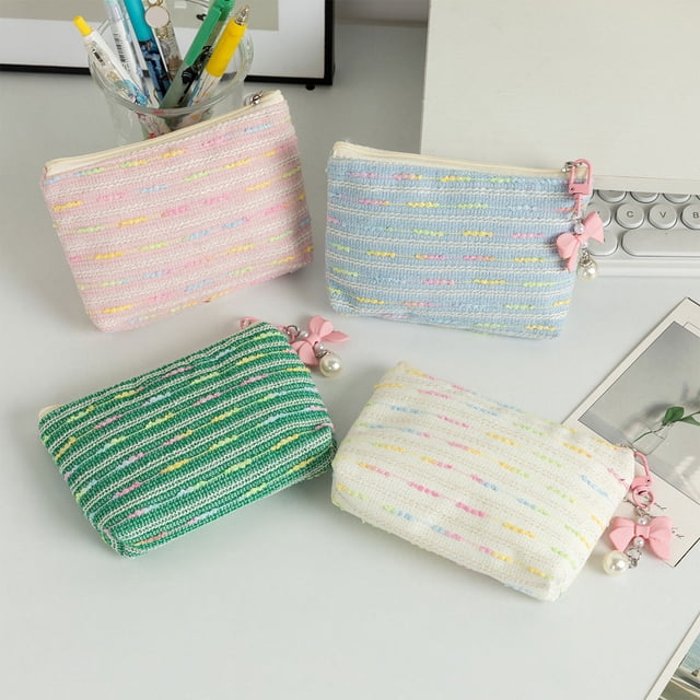 Sentmoon Mens Wallet Toiletries Travel Bag Woolen Knitted Bag Striped Color-blocked Cosmetic Bag Pattern Cosmetic Bag Portable Cosmetic Bag Ins-style Pencil Case