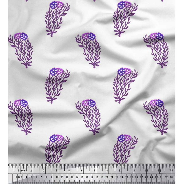 Soimoi Polyester Crepe Fabric Leaves & Floral Block Decor Fabric Printed Yard 52 Inch Wide
