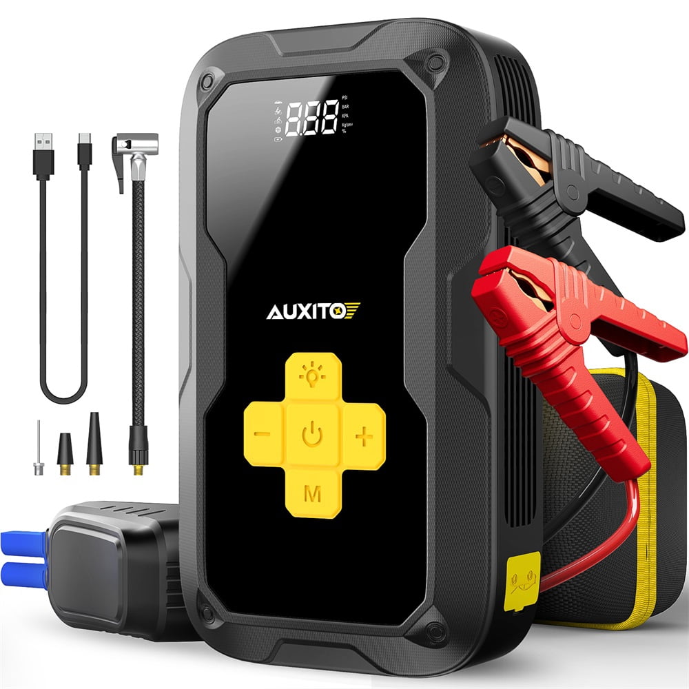 AUXITO Car Jump Starter With Air Compressor, 3500A 12V Portable Jump Starter For All Gas or up to 8.0L Diesel with 120PSI Digital Tire Inflator, LED Light, USB Quick Charge