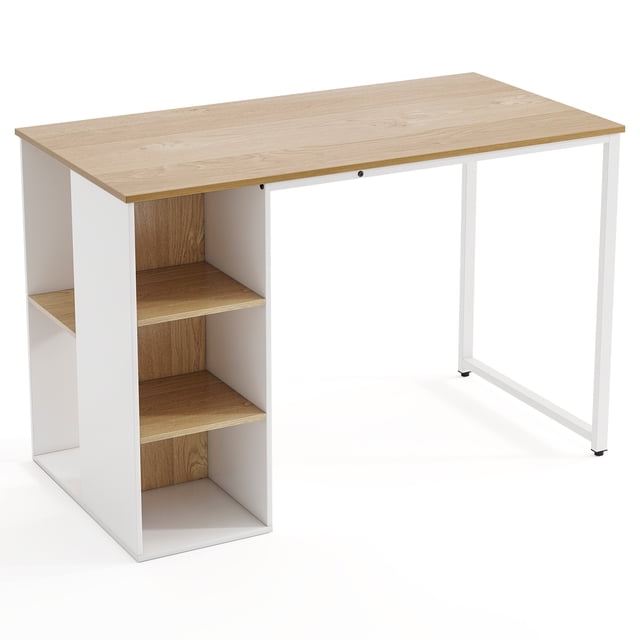 Gymax Bureau d'Ordinateur de 45 Pieds' Bureau Moderne pour Bureau à Domicile avec 5 Compartiments de Rangement. le Bureau Présente un Plateau en Bois Naturel et un Cadre en Métal Blanc avec Trois Petits Compartiments Ouverts sur le Côté Gauche et Deux Grands Compartiments à l'Arrière pour le Rangement. le Bureau Mesure 45 Pieds' x 23 Pieds' x 29,5 Pieds' et Offre un Grand Espace pour les Jambes avec une Largeur de 31,5 Pieds". Conçu avec un Cadre en Métal Robuste et des Patins de Pieds Ajustables pour la Stabilité sur les Planchers Irréguliers. Convient pour une Utilisation dans les Bureaux à Domicile