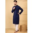 thumbnail image 2 of Kurta Longue Droite Brodée Unie en Viscose Bleue pour Hommes, 44, 2 of 6