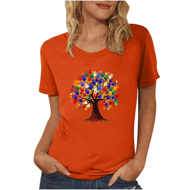 Dadaria Matters Tee Femme Chemise Orange Manches Courtes T-Shirt Col Rond Hauts Été Chandail Blouses m
