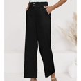 thumbnail image 4 of Timegard Lounge Pants for Women Elastic Waisted Button Straight Leg Ruched Casual Trousers with Pockets, 4 of 5