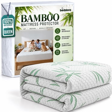 BEDDORA 100% Waterproof Bamboo Mattress Protector – Soft & Breathable Viscose Cover, Hypoallergenic, Deep Pocket Fits 18–21" – QueenSize
