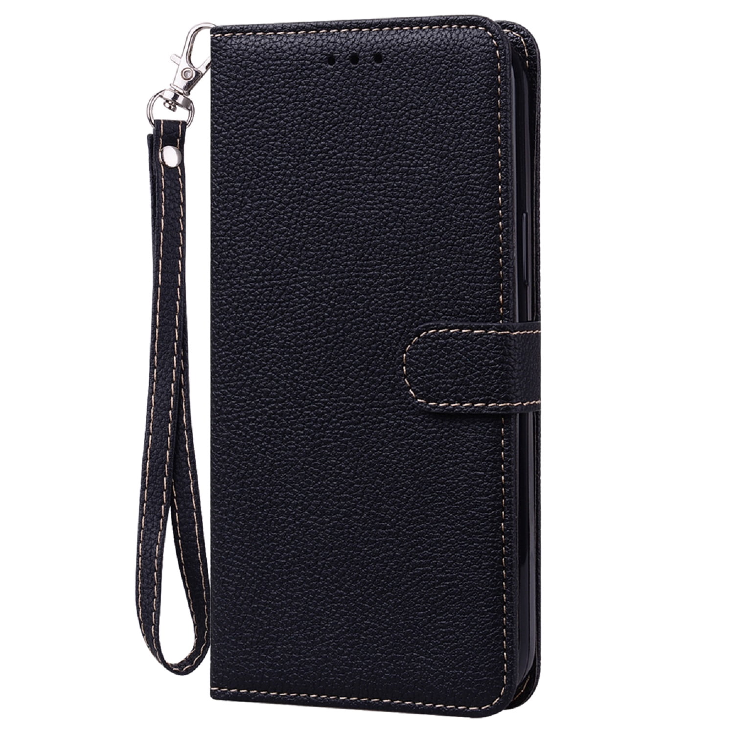 for Samsung Galaxy S21 Wallet Case, Premium PU Leather Magnetic Flip Phone Cover with Wrist Strap Kickstand  Card Slots Case for Samsung Galaxy S21 6.2 Inch,Black