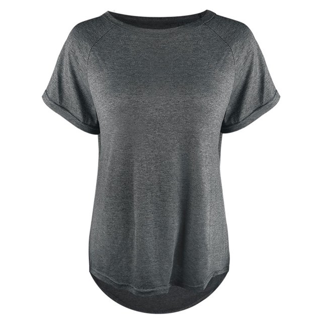 LUXUR T-Shirt pour Femme à Manches Courtes T-Shirt Haut Uni Blouse Décontractée Col Rond Gris G