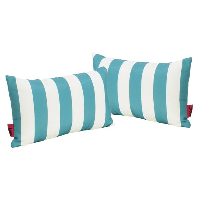 Noble House Coronado Striped Rectangular Throw Pillow in Dark Teal (Set of 2)