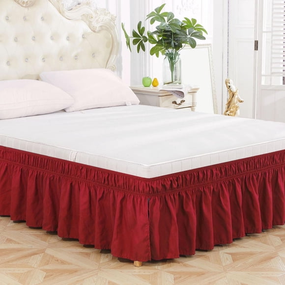 PpgejGEK Jupe de Lit Enveloppante avec Ceinture Élastique, Volantée, Retombée de 15 Pouces, Convient au Lit Simple, Ajustable, Installation Facile, pour Cacher un Sommier, Rangement de Cadre de Lit 39 x 75 Pouces