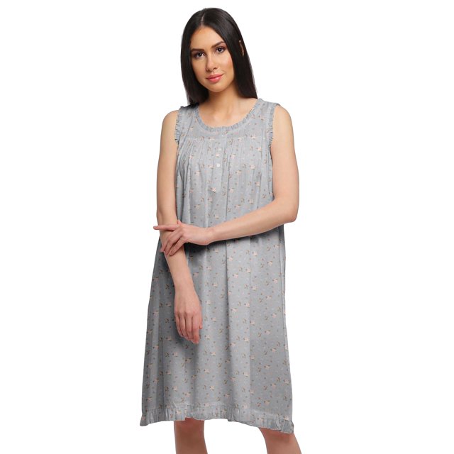 Moomaya Robe de Nuit Trapèze Sans Manches Imprimée pour Femme en Coton