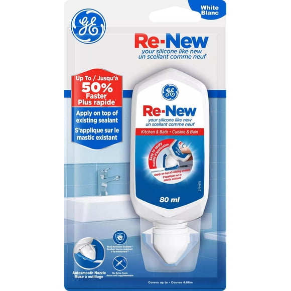 GE RE-NEW Silicone Sealant White Kitchen and Bath, 80 ml, Squeeze Tube
