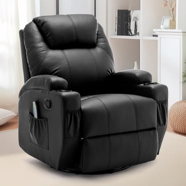 YSICK Swivel Rocker Recliner Chair with Massage PU Leather for Living Room,Black