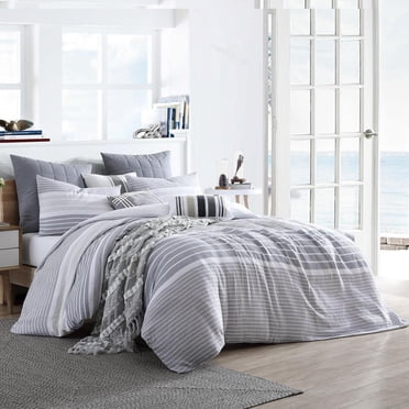 Swift Home 100% Cotton Yarn-Dyed Stripe Gauze Duvet Cover Set, Textured, Full/Queen, Grey