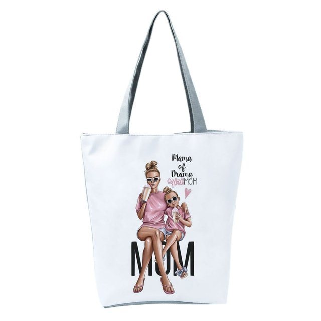 Big Capacity Washable Foldable Shoulder Pouch Cute Mom Baby Print Tote Pouch for Work