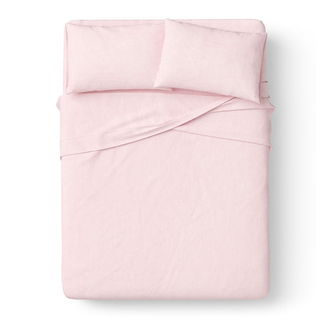 Mainstays Kids 220TC Cotton Chambray Pink Double, 4 Piece Sheet Set