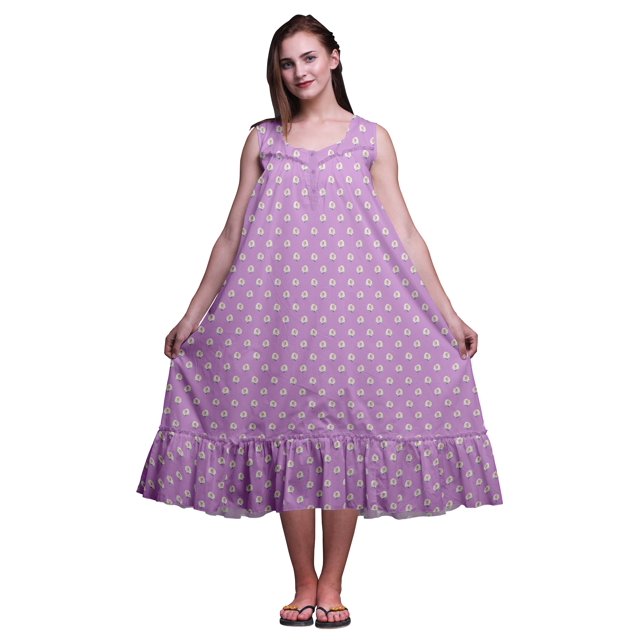 Bimba Lavender3 Robe de Nuit en Coton à Imprimé Floral Rose pour Femmes, Sans Manches, Tenue de Nuit, Robe Maxi X-Small
