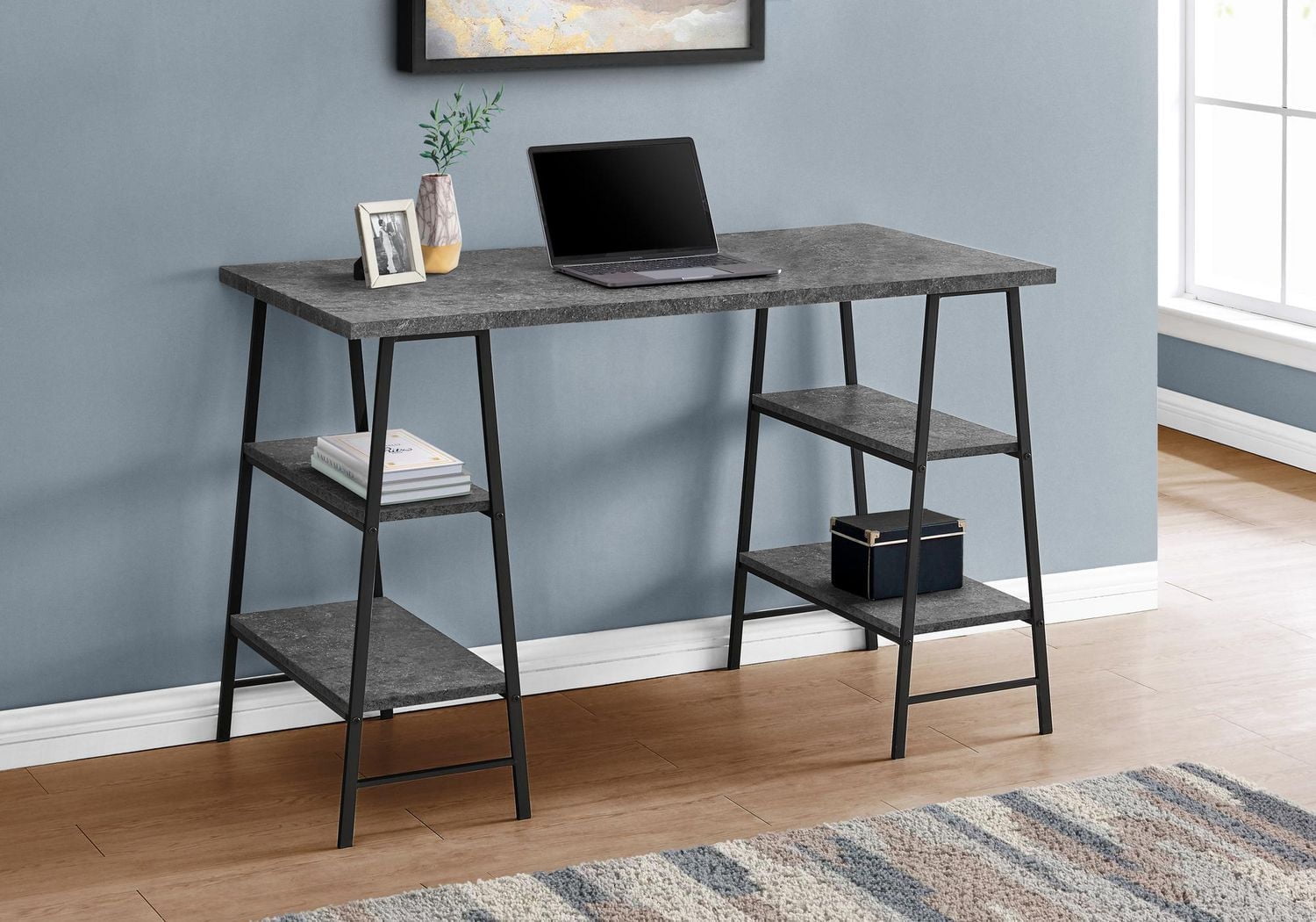 Monarch Specialties Computer Desk, Home Office, Laptop, Storage Shelves, 48"l, Work, Metal, Laminate, Grey, Black, Contemporary, Modern