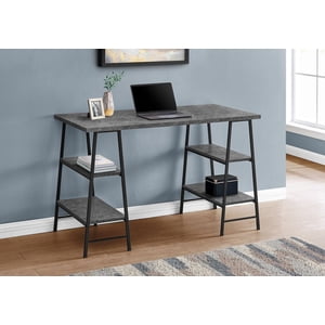 Monarch Specialties Computer Desk, Home Office, Laptop, Storage Shelves, 48"l, Work, Metal, Laminate, Grey, Black, Contemporary, Modern