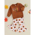 thumbnail image 3 of Faithtur Ensemble de Pantalons Évasés et Chandail en Molleton à Col Rond Imprimé Lettre pour Petites Filles, Ensemble 2 Pcs pour Enfants, 3 of 9