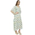 thumbnail image 4 of Bimba Printed Caftan Long White Maxi Boho Kaftan Cover Up Drawstring Waist-14, 4 of 6