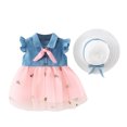thumbnail image 1 of EQWLJWE Robe pour Bébés Filles, Mode Mignonne Sans Manches, Broderie Douce, Ensemble Robe en Denim à Volants et Chapeau, 1 of 7