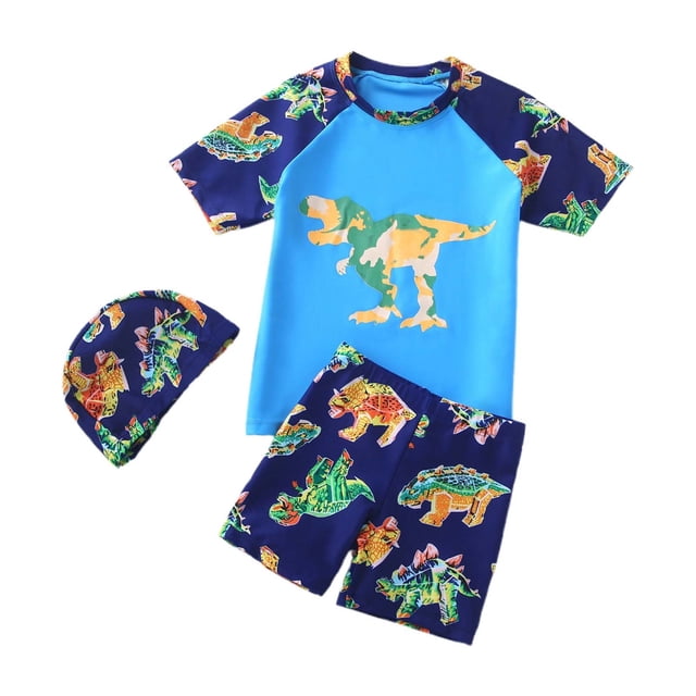 MIASHUI Boys Two Piece Rash Guard Swimsuits Kids Short Sleeve Swimwear Sets with Hat,Multicolour,2-3 Years