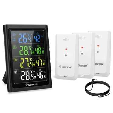 Geevon Weather Stations Wireless Indoor Outdoor Thermometer with 3 Outdoor Sensors, Large LCD Display Digital Temperature Humidity Gauge with Backlight (Color VA Display)