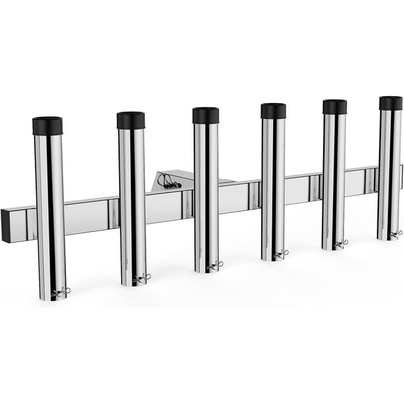 Support de Canne à Pêche en Acier Inoxydable pour Attelage, Récepteur de 2 Po, Support de Canne à Pêche Réglable à 6 Tubes, Argent