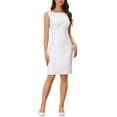 thumbnail image 2 of INSPIRE CHIC Robe Fourreau pour Femme Sans Manches à Encolure Bateau Robe de Bureau Blanche TP, 2 of 6