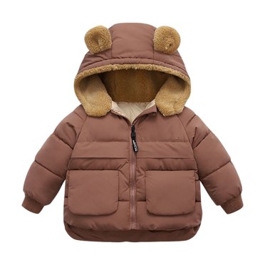Jackets for Girls Toddler Kids Boys Girls Cute Solid Color Plush Cute Winter Thick Casual Keep Warm Hooded Coat Jacket Winter Down Coats Coffee 18 Months