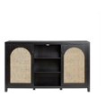 thumbnail image 1 of Pemberly Row Modern Arched Rattan 2-Door Wood Sideboard 58" - Black, 1 of 15