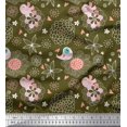 thumbnail image 1 of Soimoi Poly Crepe Fabric Heart,Floral & Bird Kids Print Fabric by The Yard 42 Inch Wide, 1 of 3