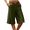 thumbnail image 1 of Yanlir Women's Summer Solid Color Zipper Button Pockets Shorts Solid Color Elastic Waist Knee Length Half Short Pants, 1 of 6