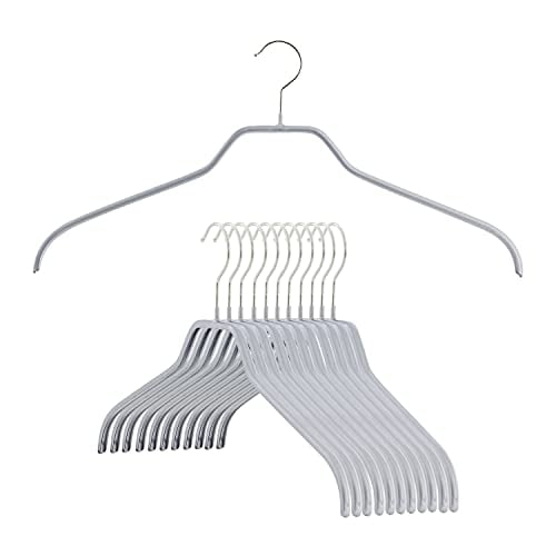 Mawa by Reston Lloyd Silhouette Series Non-Slip Space Saving Clothes Hanger for Shirts and Dresses, Style 41/F, Set of 12, Silver