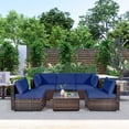 thumbnail image 3 of Gymax 6PCS Rattan Outdoor Sectional Sofa Set Patio Furniture Set w/ Navy Cushions, 3 of 10