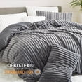 thumbnail image 2 of JOLUSERE Dark Gray Fluffy Striped Duvet Cover King Set, 3-Piece Super Soft Faux Rabbit Fur Winter Warm Fuzzy Comforter Cover, 2 of 14