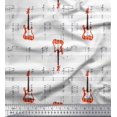 thumbnail image 1 of Soimoi White Cotton Cambric Fabric Notes & Guitar Musical Instrument Printed Fabric 1 Yard 42 Inch Wide, 1 of 5