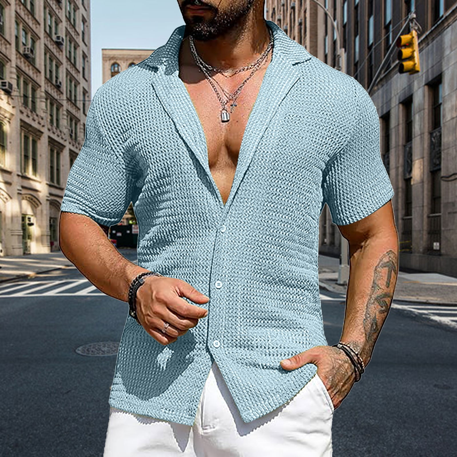 Mens Summer Beach Shirt Stylish Shirts Short Sleeve Casual Button