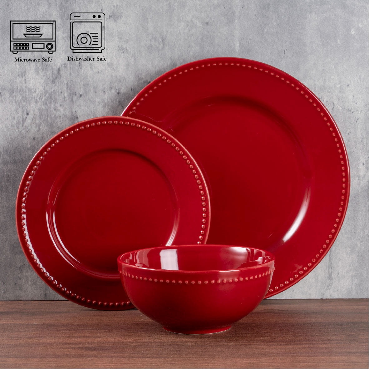 Mainstays Brynn Red 12 Piece Dinner Set