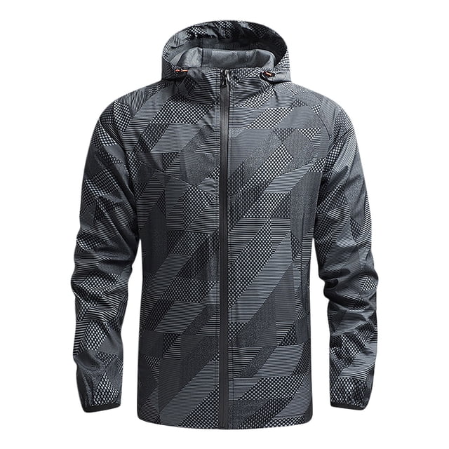 RXIRUCGD Men's Casual Loose Fitting Long Sleeved Zippered Hooded Jacket, Dark Gray, Size: 5XL