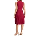 thumbnail image 3 of Unique Bargains Robe Plissée pour Femmes Sans Manches Col en V Ceinture Robe Midi Bordeaux S, 3 of 6