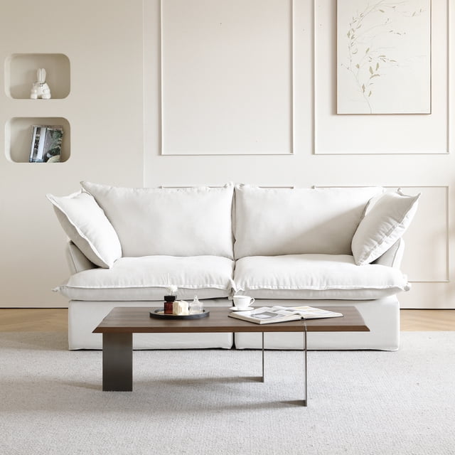 Sodrens Modular Sectional Sofa,Modern Linen Fabric Couch Free Combination Sofa,2-Seat Sofa for Living Room,White
