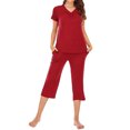 thumbnail image 1 of Maoww Ensemble de Sommeil pour Femmes, Haut à Col en V, Ensemble de Pyjama Décontracté, Pantalon, Pyjama en Modal, Tenue de Nuit, Rouge, M, 1 of 7