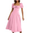 thumbnail image 4 of Ovzne Robes pour Femmes Robe de Plage Robe Décontractée de Printemps et d'Été pour Femmes à Manches Bouffantes, à Lacets, Fendue Robe Grande Taille Robe à Manches Courtes Liquidation, 4 of 7