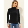 thumbnail image 2 of INSPIRE CHIC Chemise à Manches Longues pour Femme Col Montant en Velours Extensible Col Roulé Blouse Basique Hauts Noir P, 2 of 5