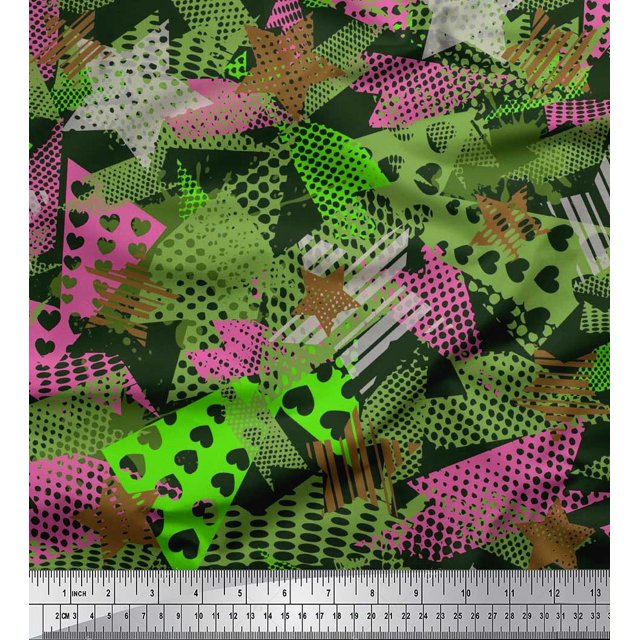 Soimoi Rayon Fabric Triangle,Star & Brush Stroke Abstract Printed Fabric 1 Yard 56 Inch Wide